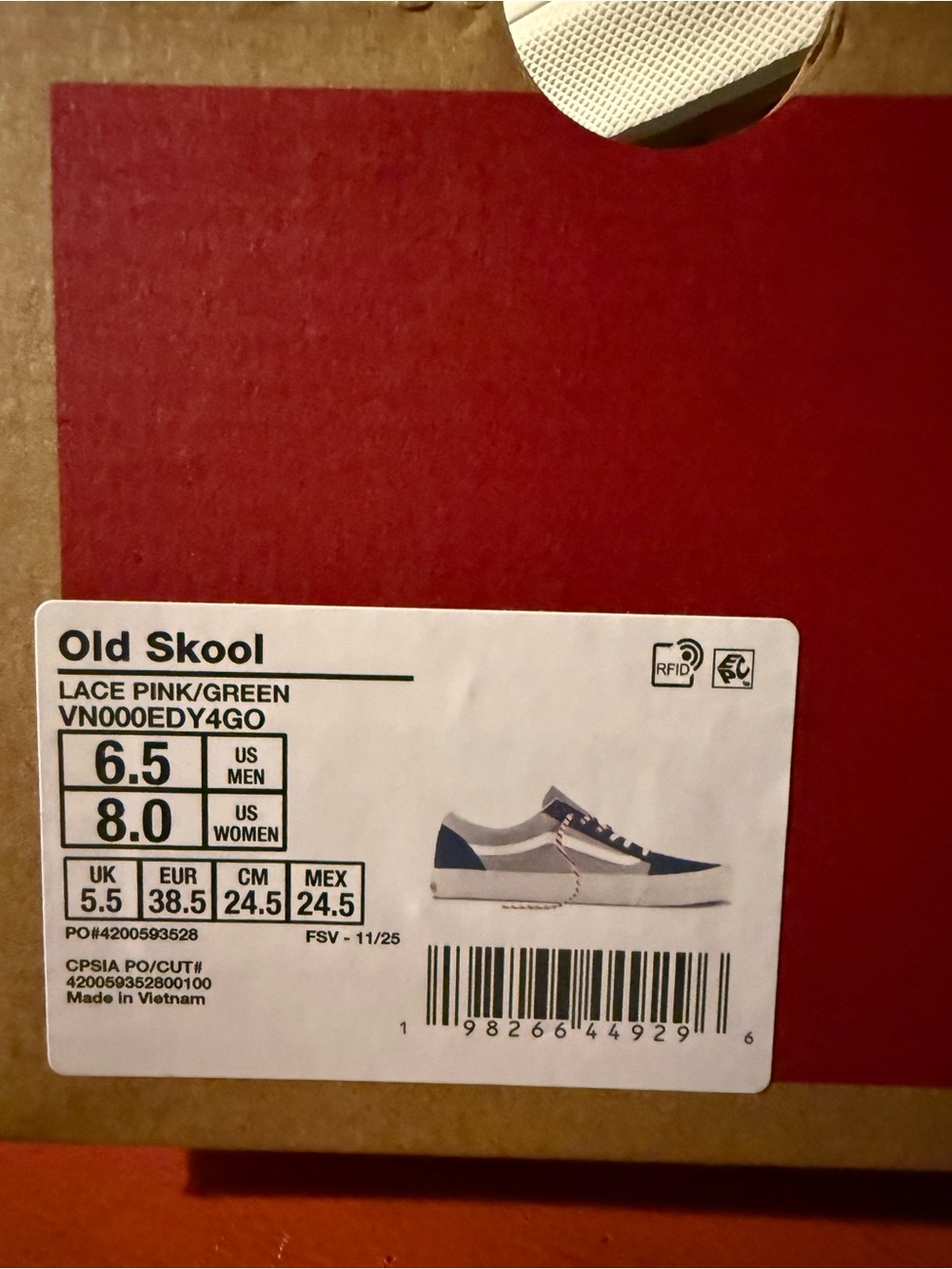 Vans Old Skool unisex Canvas & Suede Sneaker - Green/Pink Size W8/M6.5 - Picture 7 of 8